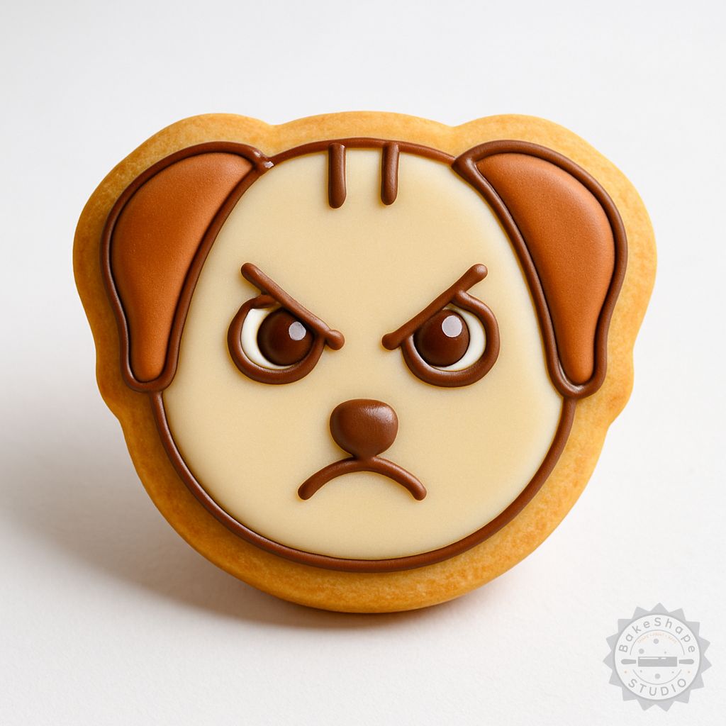 Angry face cookie cutter and stamp set STL for 3D printing with small, medium, large sizes