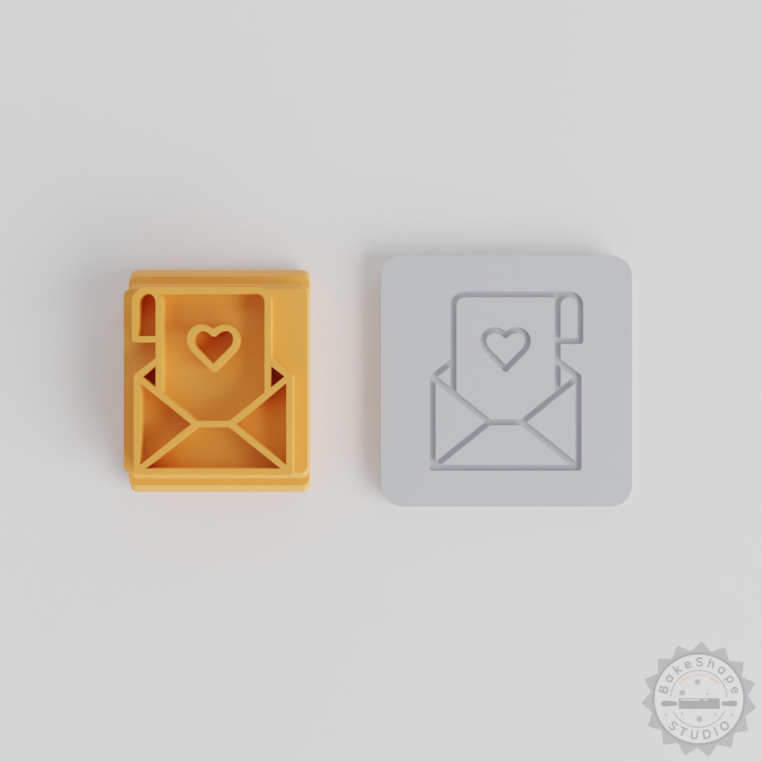 Love Email Stamp Tile Set, Perfect for Clay and Fondant, 5 Motif Sizes 20-40mm, Heart and Letter Design
