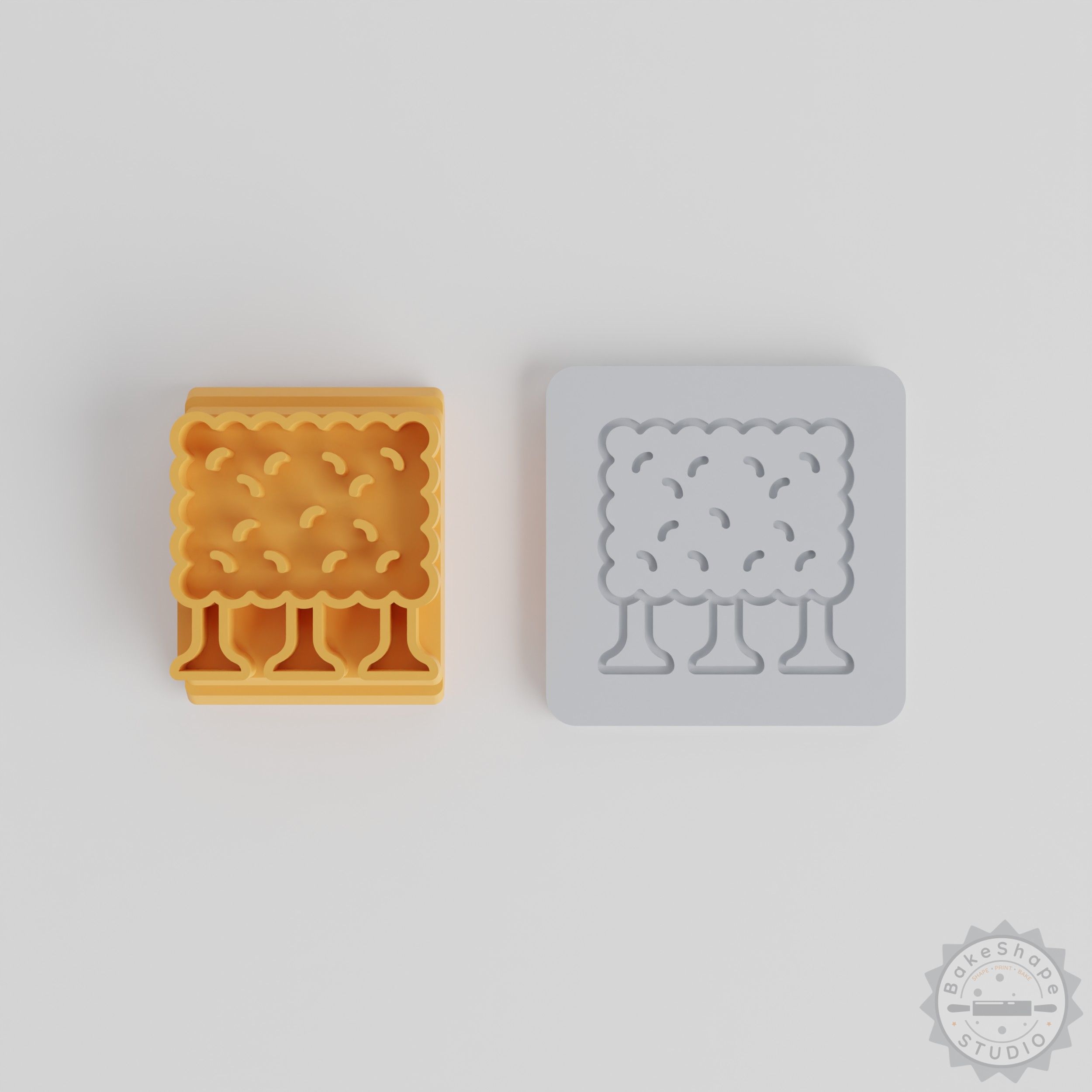 Tree Bush Stamp Tile Set for Clay and Cookies, 5 Sizes, Garden Shrub Embossing Motif