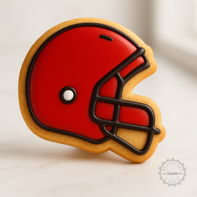 Decorated example 1 of Football Helmet Cookie Cutter & Stamp Set, 6-Piece, Sports Gear Baking Tools