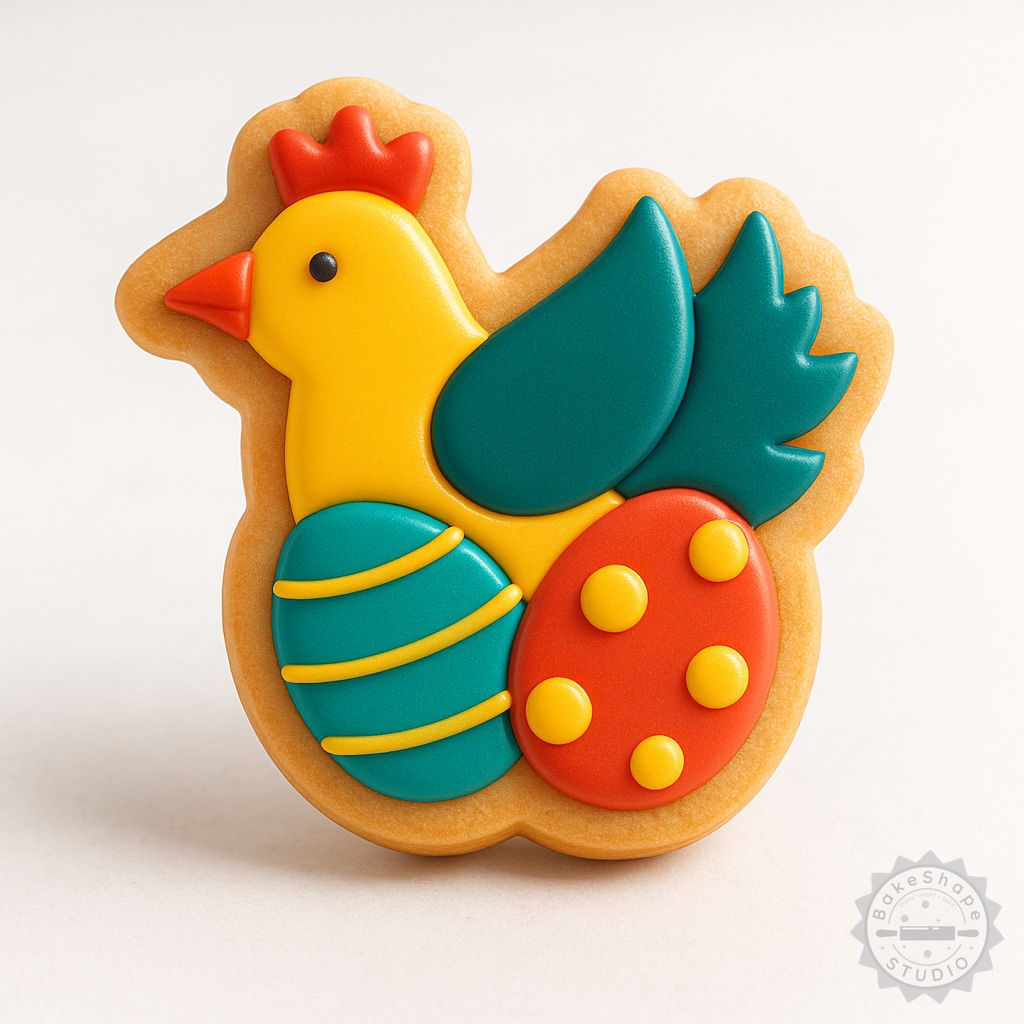 Hen with eggs cookie cutter and stamp set STL for 3D printing Easter-themed cookies