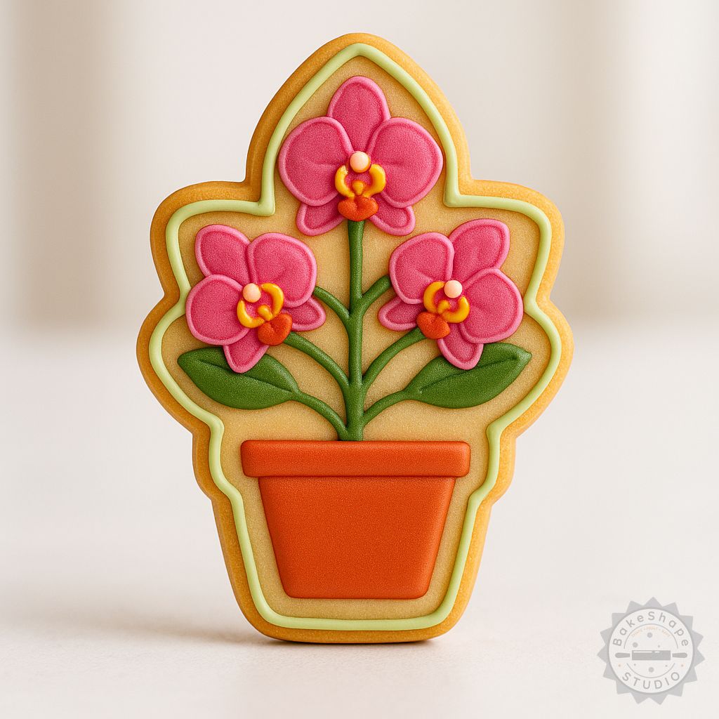 Orchid plant cookie cutter and stamp STL set for 3D printing baking and decoration tools