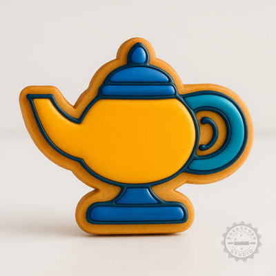 Decorated example 1 of Magic Lamp Cookie Shape Cutter and Stamp Set, 6-Piece, Genie Lamp, Perfect for Cookies and Fondant, 3 Sizes