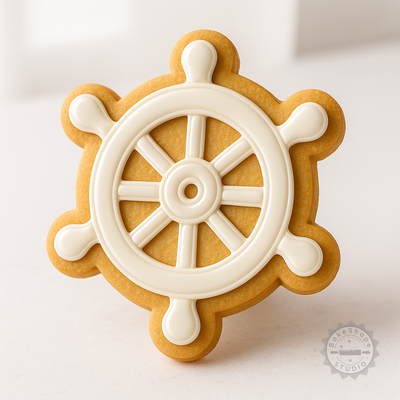 Decorated example 1 of Pirate Steering Wheel Cookie Cutter and Stamp Set, 6-Piece, Perfect for Nautical Baking and Fondant