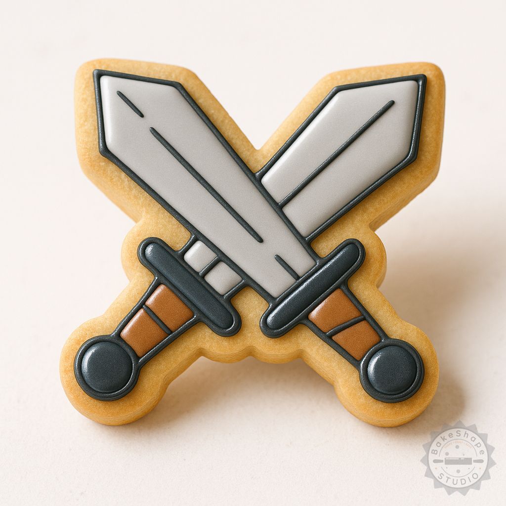 Two Swords cookie cutter and stamp STL set for 3D printing with small, medium, and large sizes