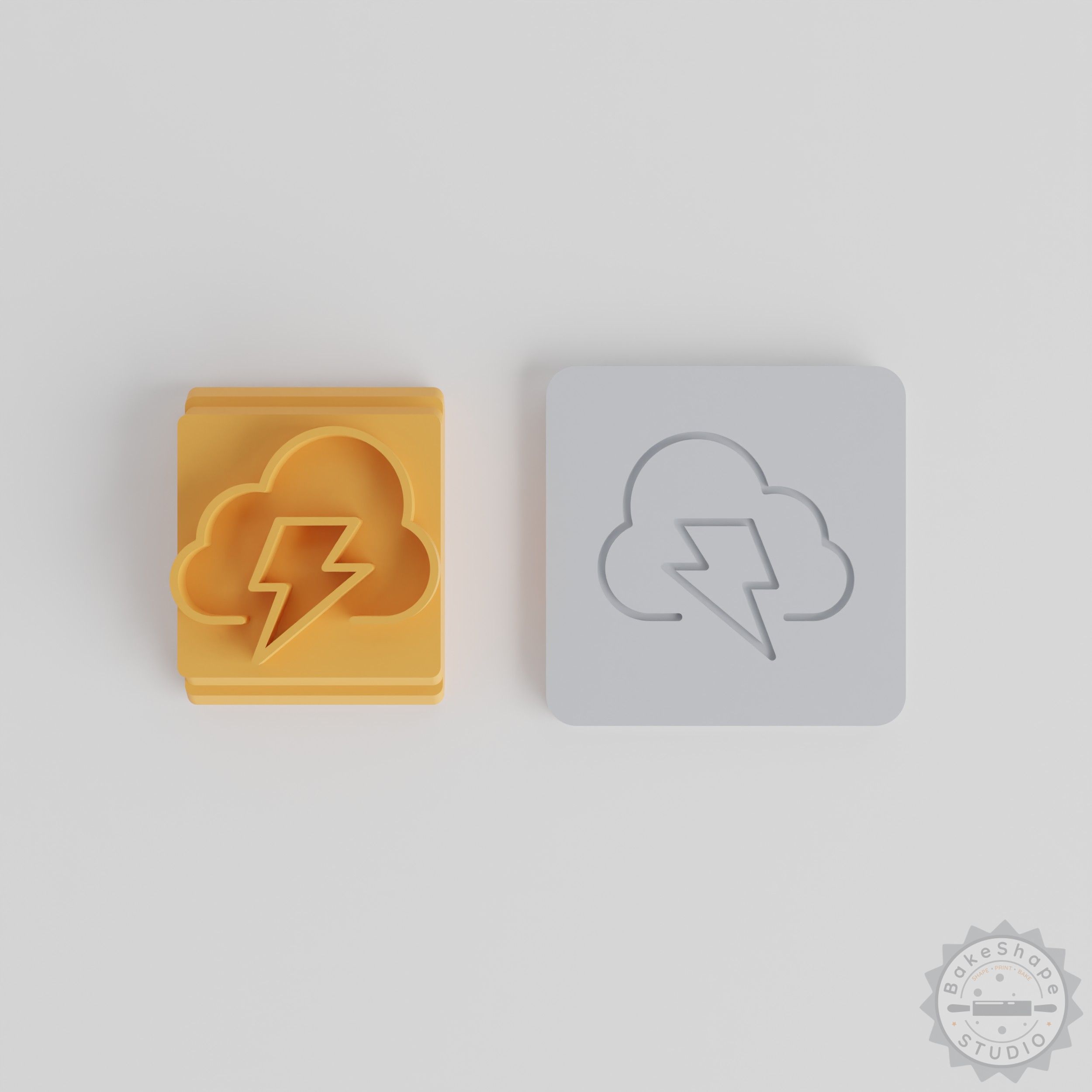 Thunderstorm Weather Stamp Tile Set, 5 Sizes, Cloud & Lightning Motifs for Clay, Cookie, Fondant Crafting