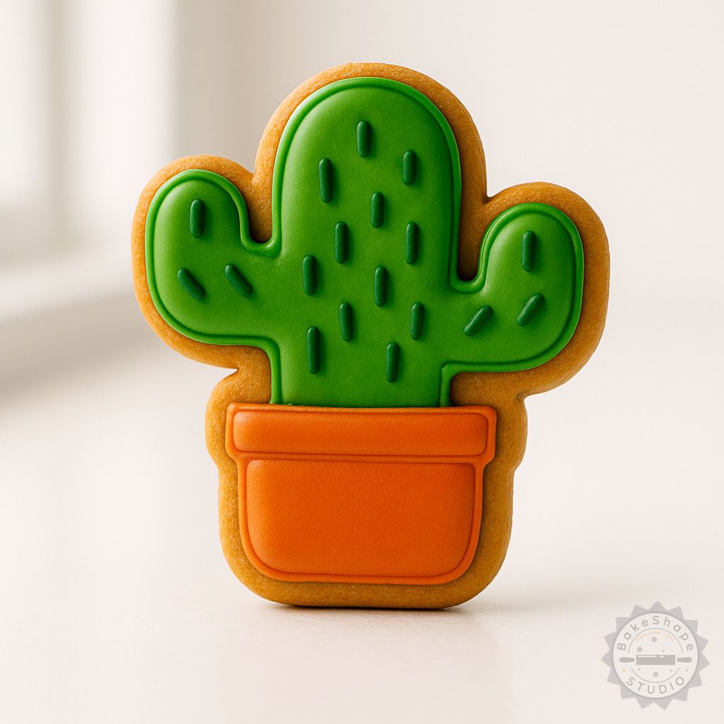 Mini cactus cookie cutter and stamp set STL for 3D printing fondant and cookie decorations in small, medium, and large sizes