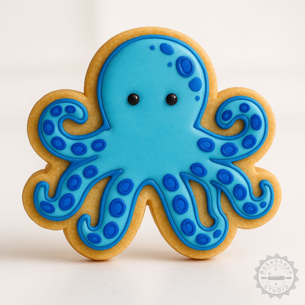 Octopus shape cutter and stamp set STL for 3D printing cookie cutters and fondant molds in small, medium, and large sizes