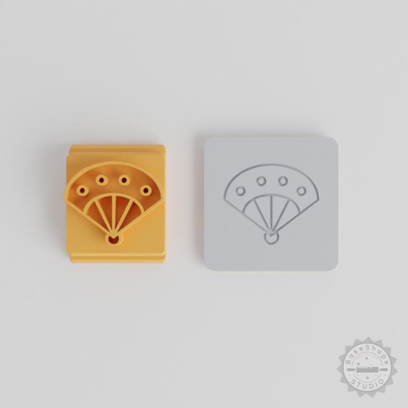 Hand Fan Stamp Tile Set, Festival Breeze, Asian Tradition, 5 Sizes for Clay, Cookies, Fondant