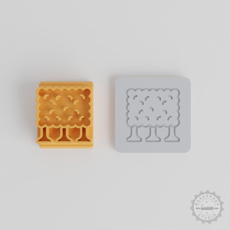 Tree Bush Stamp Tile Set for Clay and Cookies, 5 Sizes, Garden Shrub Embossing Motif