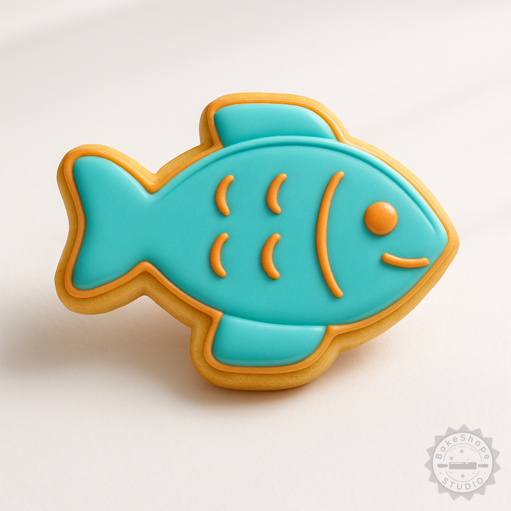 Decorated example 1 of Fish Shape Cutter and Stamp Set, Perfect for Cookies or Fondant, S/M/L Sizes, 6-Piece Aquatic Cookie Cutter Collection