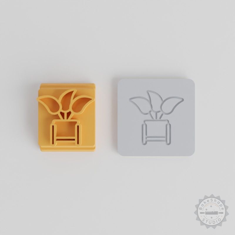 Modern Pot Plant, Decorative Stamp Tile Set for Clay, Cookies, Fondant - 5 Size Options