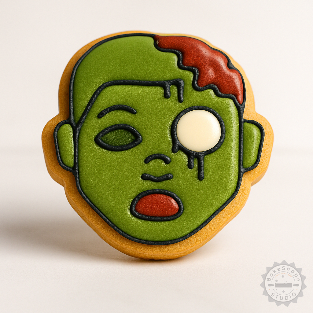 Decorated example 1 of Zombie Boy Cookie Cutter and Stamp Set, 6-Piece Halloween Baking Kit, Perfect for Fondant in Small, Medium, Large Sizes