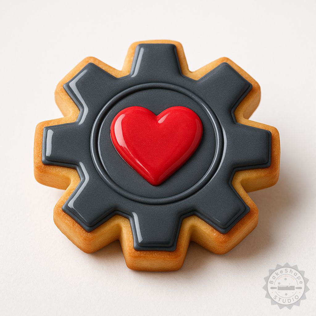 Gear Heart cookie cutter and stamp set STL for 3D printing detailed heart-shaped treats