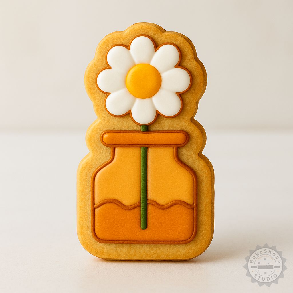 Daisy in jar cookie cutter and stamp STL files with three size options for 3D printing