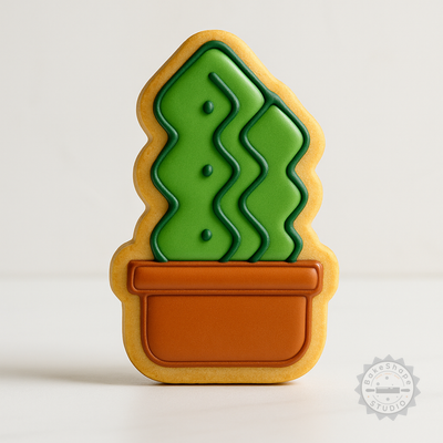 Decorated example 1 of Zig Zag Cactus Cookie Cutter Set, Wavy Cactus Fondant Stamp, 6-Piece, S/M/L Sizes