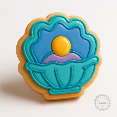Decorated example 1 of Oyster Shape Cutter and Stamp Set, 6-Piece Cookie and Fondant Shell Designs, S/M/L Sizes