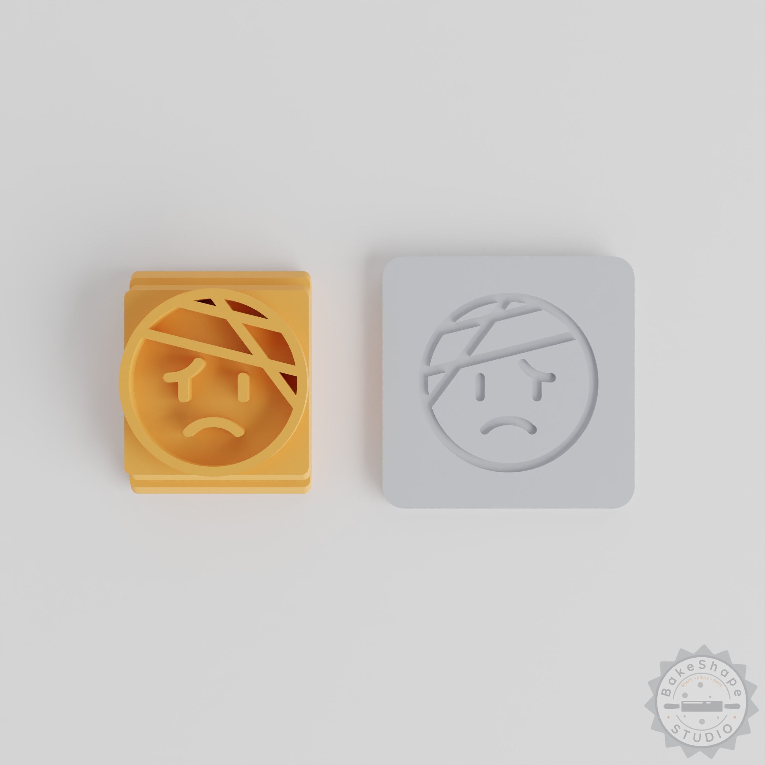 Bandaged Stamp Tile Set, 5 Motif Sizes for Clay and Baking, Injured Face & Hurt Emoji Designs