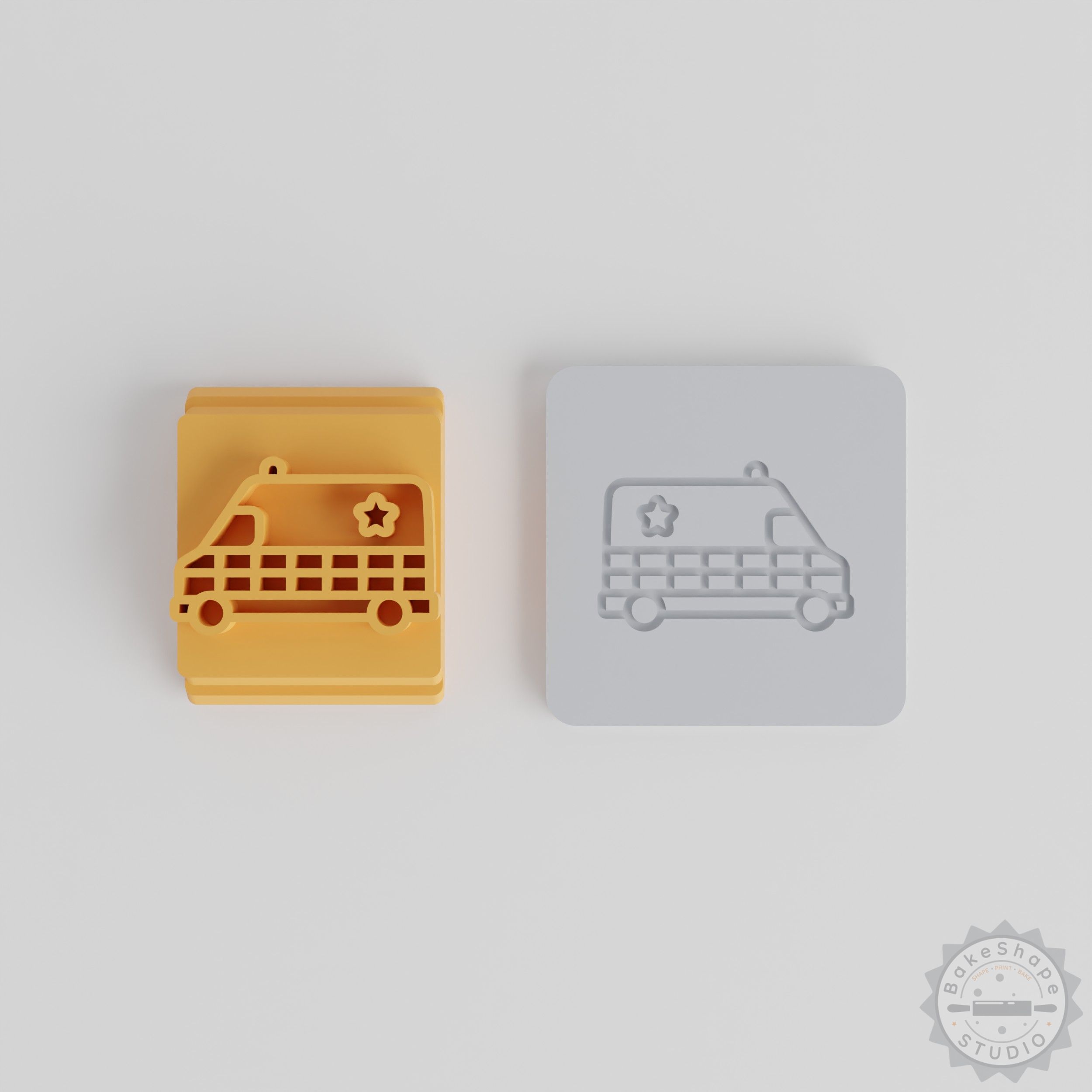 Police Van Stamp Tile Set, 5 Sizes for Clay, Cookies, Fondant, Soft Materials