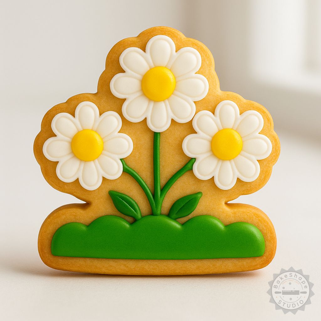 Daisy shape cookie cutter and stamp STL set for 3D printing floral baking tools