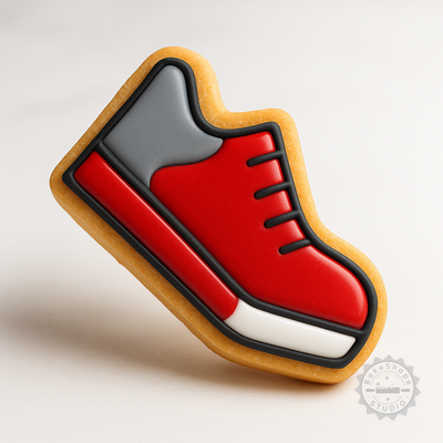 Decorated example 1 of Running Shoe Shape Cutter and Stamp Set for Cookies and Fondant, 6-Piece Bundle
