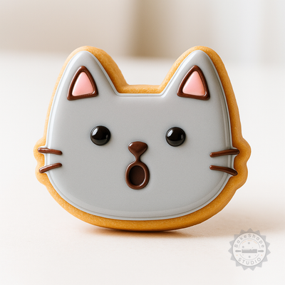Decorated example 1 of Shocked Cookie Cutter and Stamp Set, 6-Piece Surprised Face Baking Tools for Fondant & Cookies