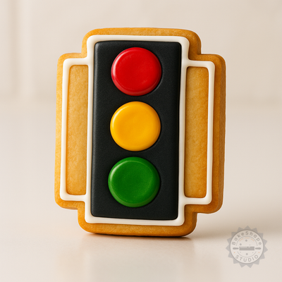 Decorated example 1 of Traffic Light Cookie Shape Cutter and Stamp, 6-Piece Set for Cookies, Fondant, Sizes S/M/L