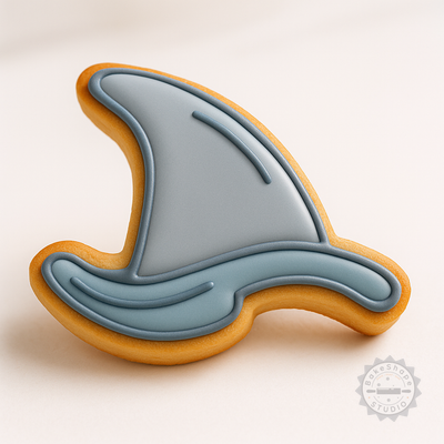 Decorated example 1 of Shark Fin Cutter & Stamp Set for Cookies or Fondant, 6-Piece Ocean Fin Shapes, S/M/L Sizes