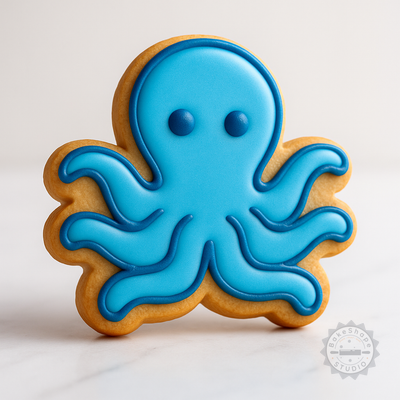 Decorated example 1 of Octopus Shape Cookie Cutter Set, Stamp, Fondant, Marine Animal Designs, 6 Pieces, Sizes S/M/L