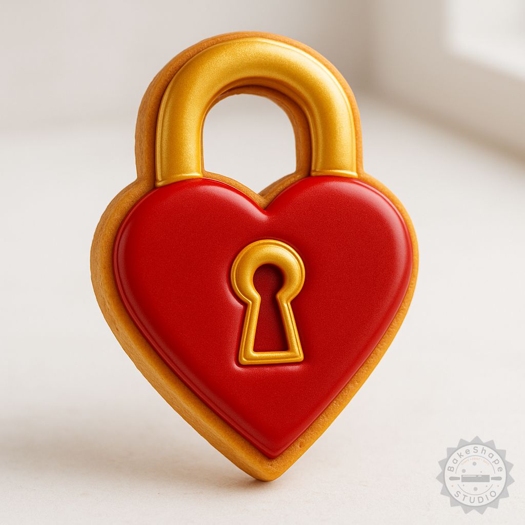 Heart Lock cookie cutter and stamp set STL for 3D printing in three sizes small, medium, and large