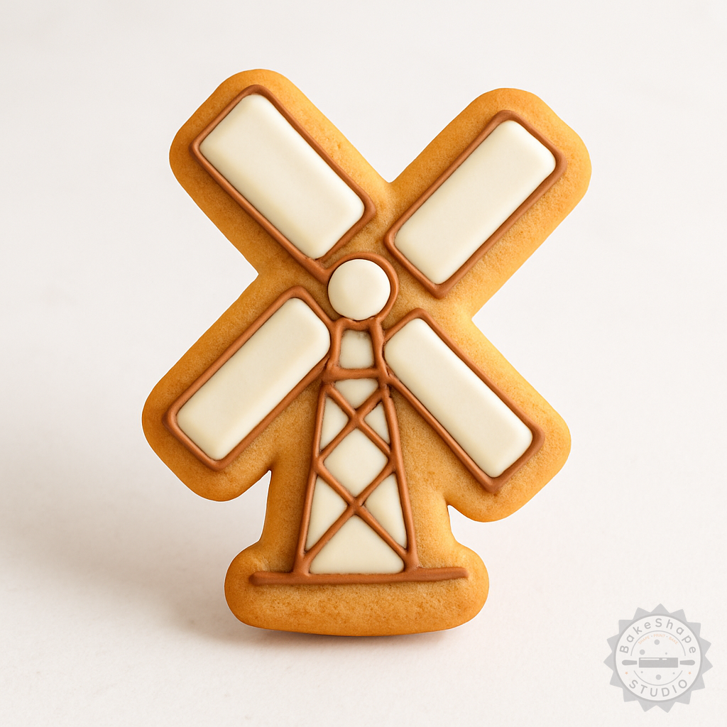 Decorated example 1 of Windmill Cookie Cutter and Stamp Set, 6 Piece, S/M/L, Perfect for Fondant, Farm, Energy Design