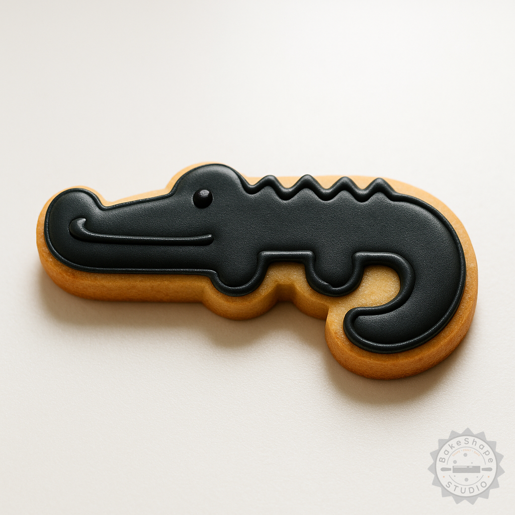 Decorated example 1 of Black Caiman Cookie Cutter & Stamp Set, 6 Piece, Shapes for Fondant or Cookies