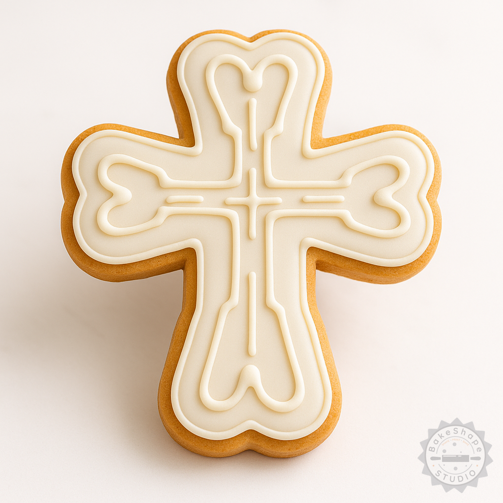 Decorated example 1 of Cross Cookie Cutter and Stamp Set, Perfect for Cookie and Fondant Decoration