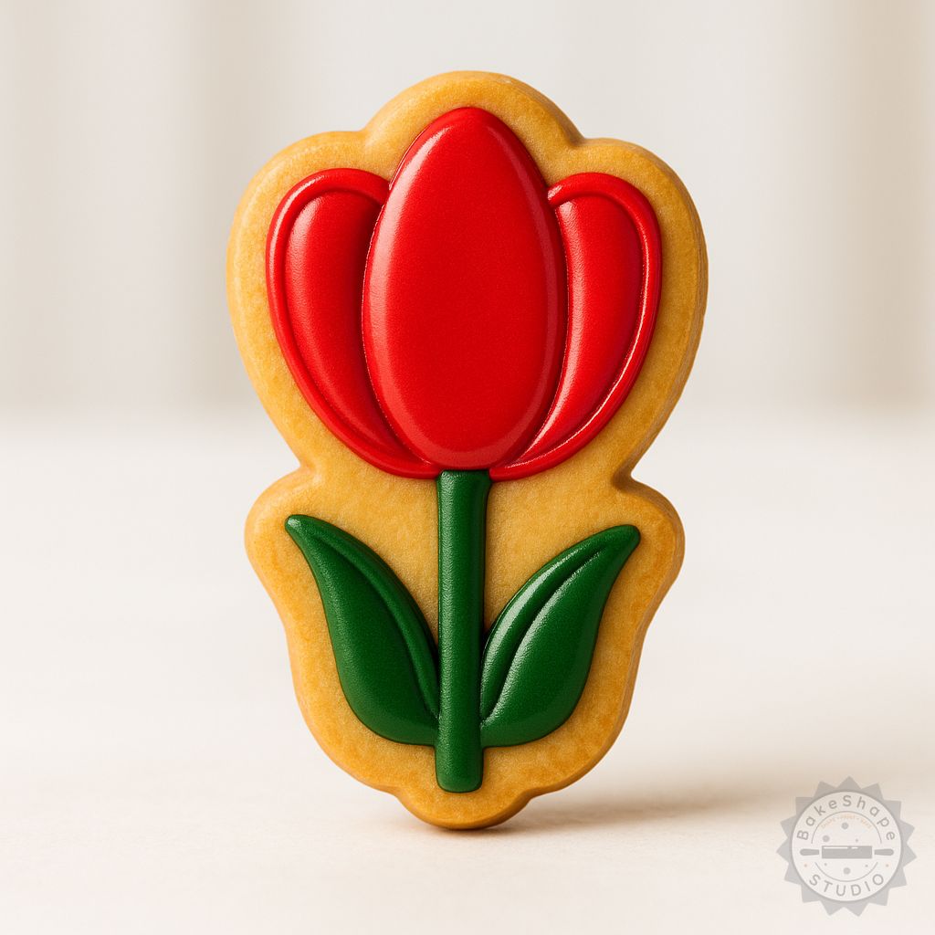 Closed Lilly cookie cutter and stamp set STL for 3D printing detailed floral cookies and fondant designs
