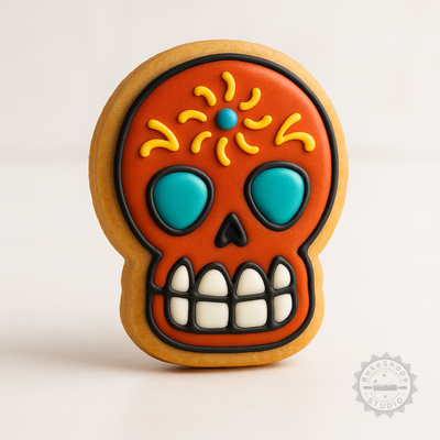 Decorated example 1 of Skull Cookie Cutter & Stamp Set, 6-Piece, Multi-Size for Cookies & Fondant, Day of the Dead Skeleton Design