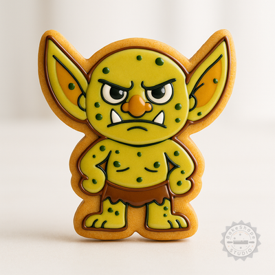 Decorated example 1 of Goblin Shape Cutter Set, 6-Piece Cookie Fondant Stamp, Fantasy Monster Designs, S/M/L Sizes
