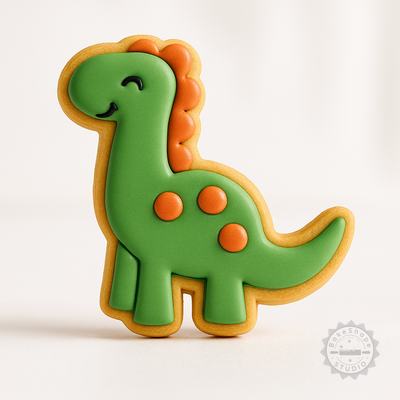 Decorated example 1 of Dinosaur Cookie Cutter & Stamp Set, Sauropod Shape, 6-Piece Collection for Cookies & Fondant, S/M/L Sizes