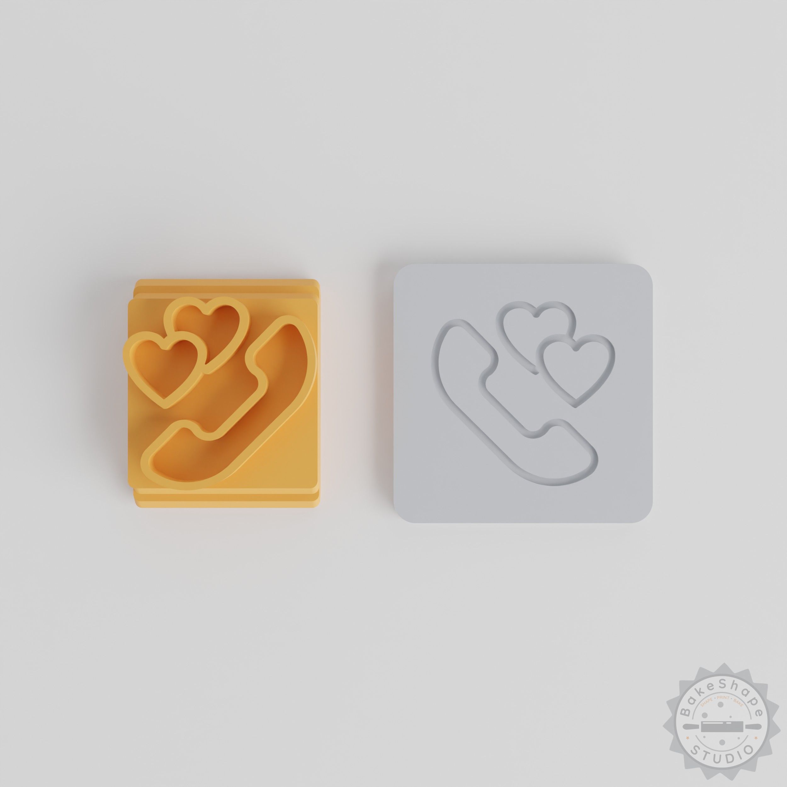 Phone Call Stamp Tile Set, 5 Sizes for Clay, Cookie, Fondant Designs, Heart Love Romantic Talk Motifs