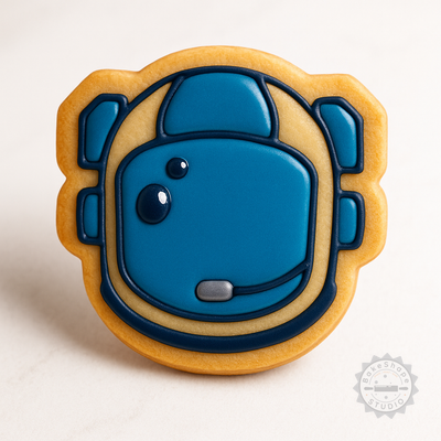 Decorated example 1 of Space Helmet Cookie Cutters & Stamps Set, 6 Pieces, S/M/L Sizes, Astronaut Theme Baking Tools