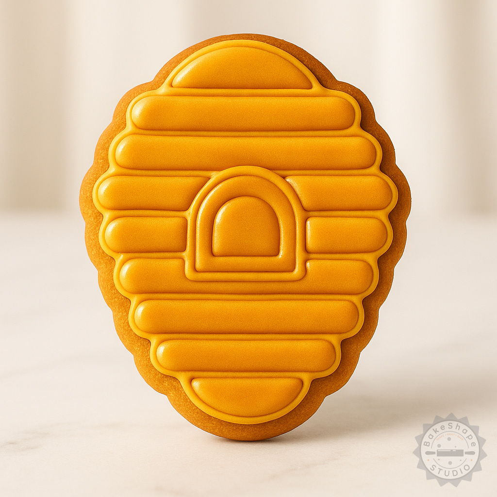 Decorated example 1 of Honeycomb Shape Cutter & Stamp Set, Cookie & Fondant, 6 Pieces, Beehive, Hexagon Nest, Apiary Pattern