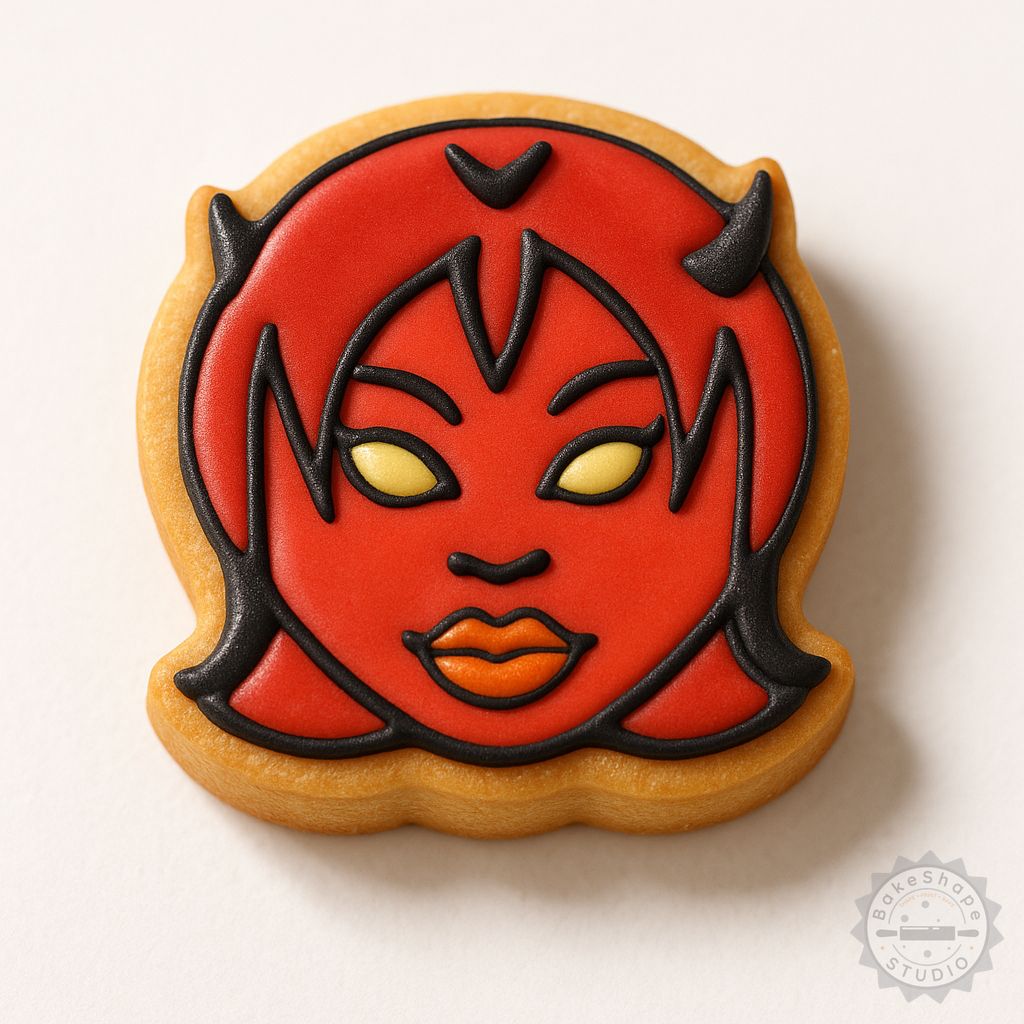 Demon Girl cookie cutter and stamp set STL for 3D printing spooky Halloween cookies and fondant designs