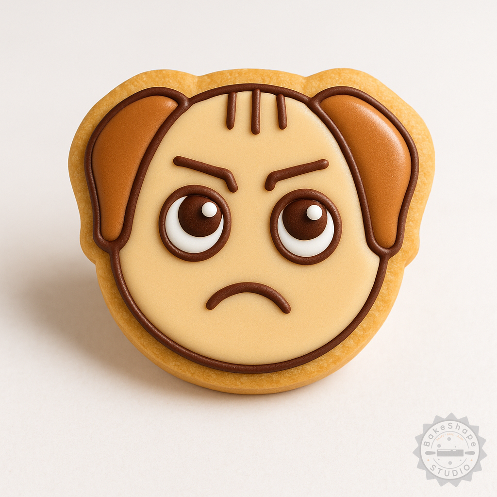 Decorated example 1 of Annoyed Dog Cookie Cutter Set, 6 Piece Shape and Stamp for Fondant, Sizes S/M/L