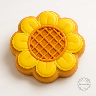 Decorated example 1 of Sunflower Cookie Cutter Set, Fondant Stamp, 6-Piece, S/M/L Sizes, Floral Baking Tools