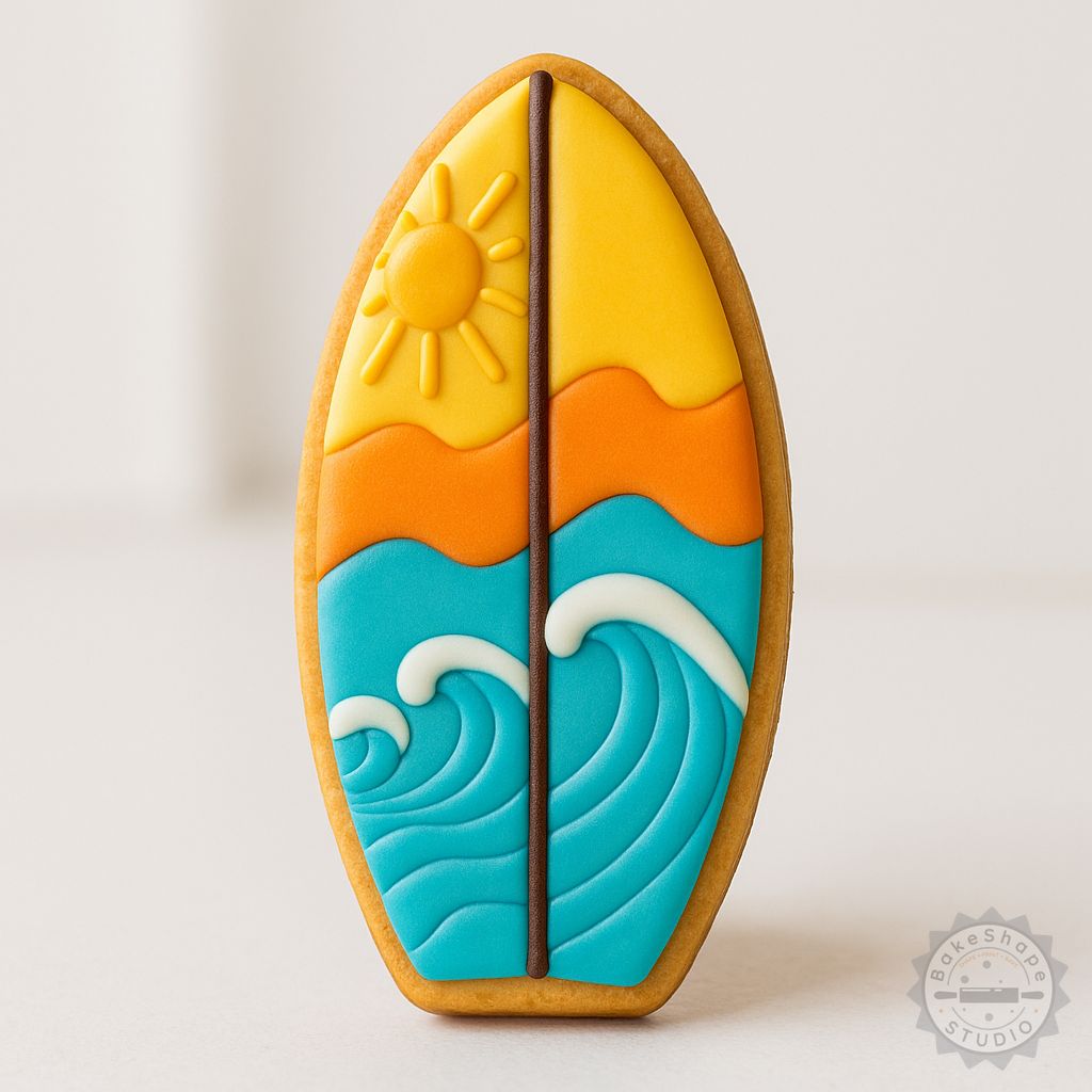 Surfboard cutter and stamp set STL for 3D printing to create cookie and fondant decorations