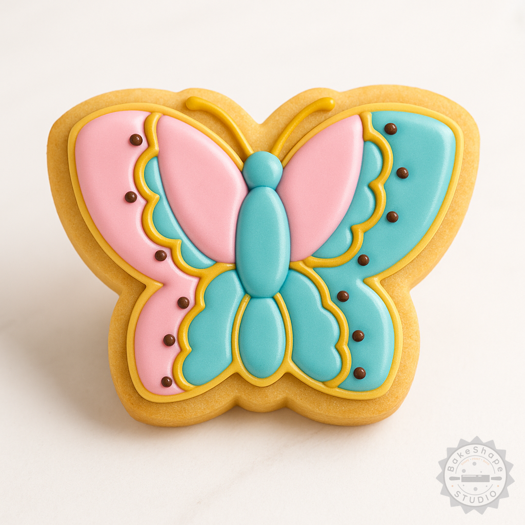 Decorated example 1 of Butterfly Shape Cutter and Stamp Set, Perfect for Cookies, Fondant, 6-Piece Pack with S/M/L Sizes