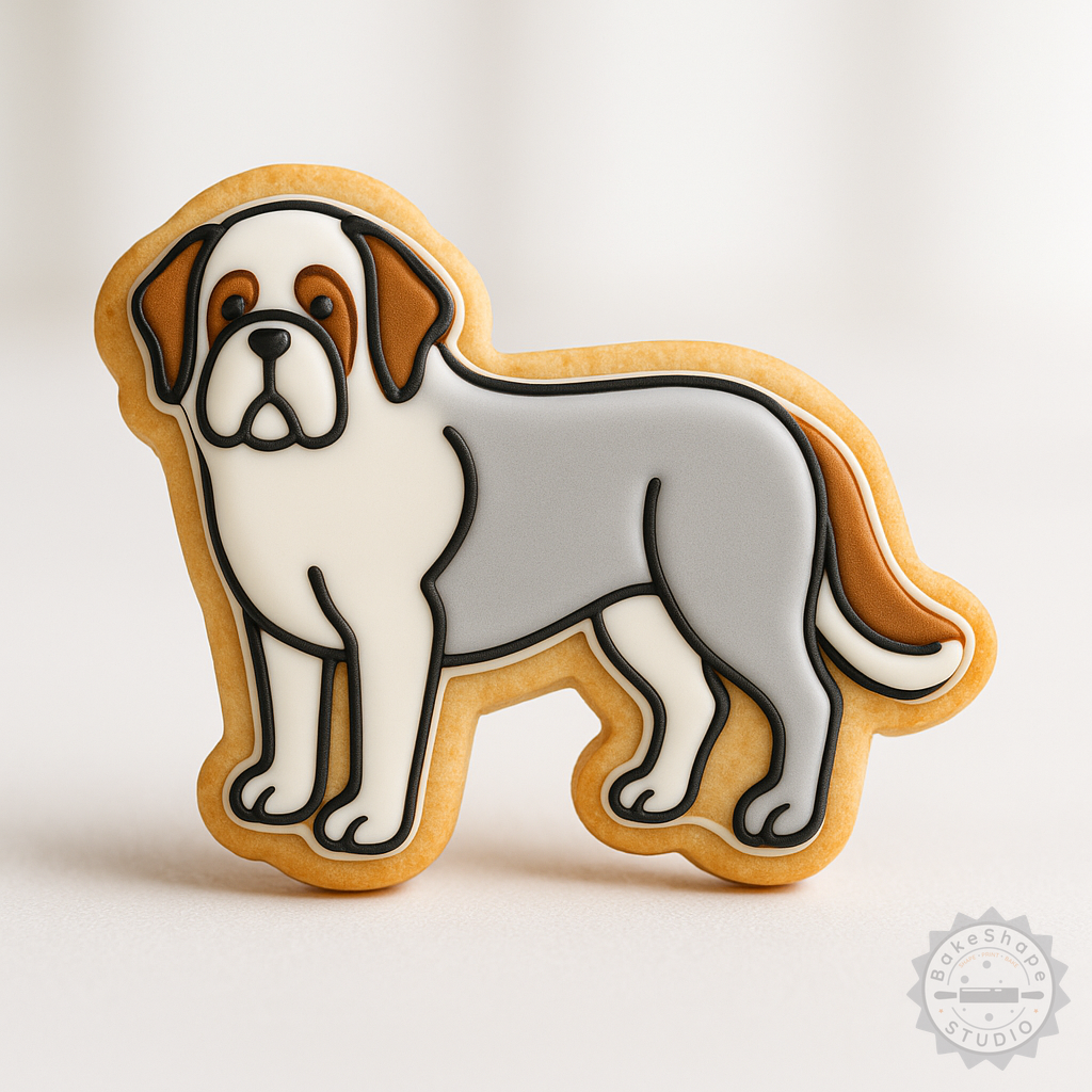 Decorated example 1 of Saint Bernard Cookie Cutter Stamp Set, 6 Piece, S/M/L Sizes, Ideal for Cookies & Fondant, Dog Breed, Animal Baking Tools