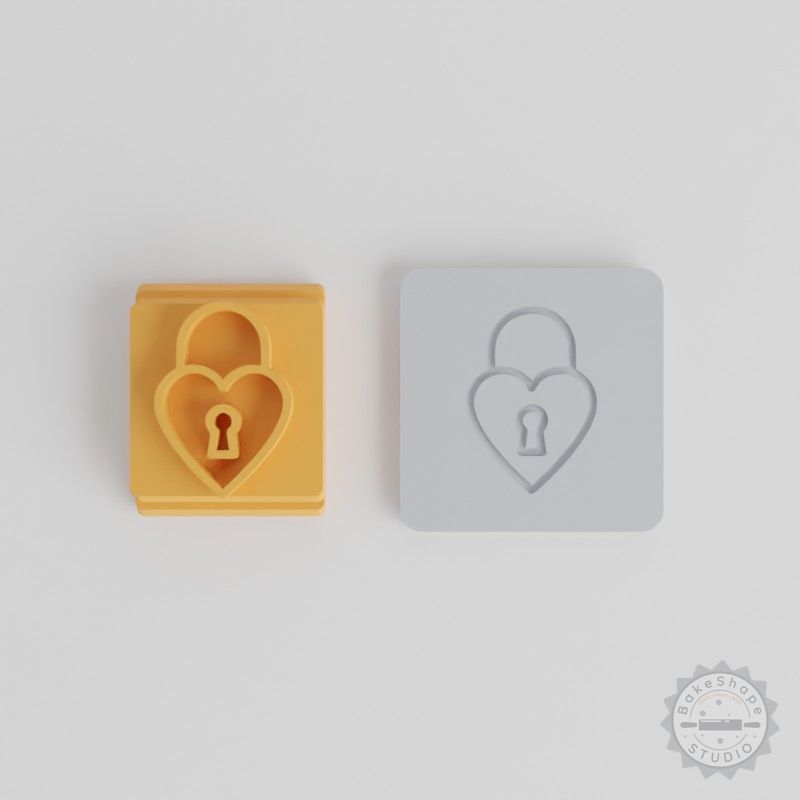 Heart Lock Stamp Tile Set, 5 Sizes, Perfect for Clay, Cookies, Fondant, Love Padlock Motif