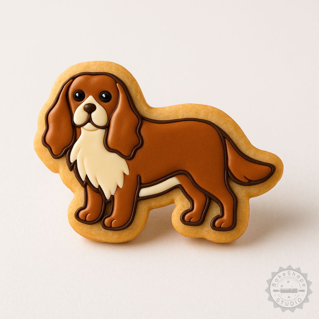Cavalier King cookie cutter and stamp STL set for 3D printing in small, medium, and large sizes