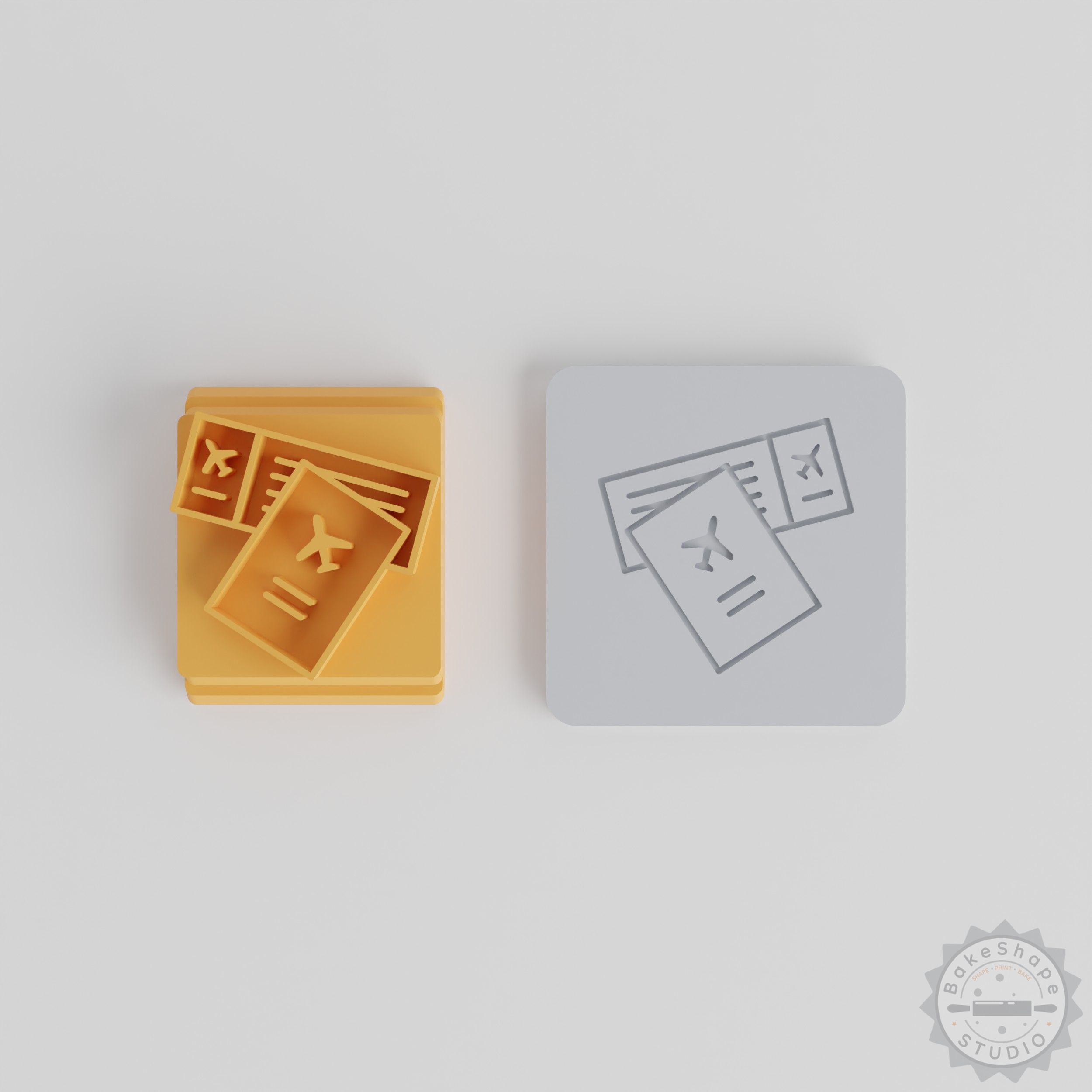 Plane Ticket Stamp Tile Set, 5 Sizes 20-40mm, for Clay, Cookies, Fondant, Vacation Passport Craft