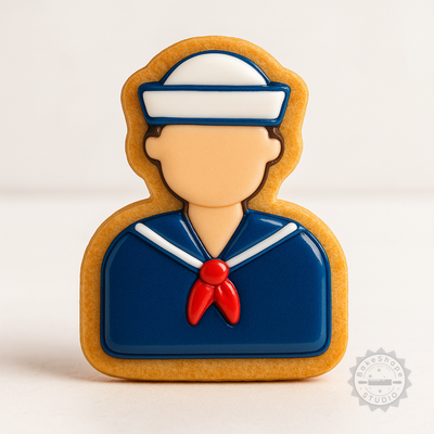 Decorated example 1 of Sailor Cookie Cutter & Stamp Set, 6-Piece, Perfect for Fondant, Ocean-Themed Baking, Marine Person Shapes
